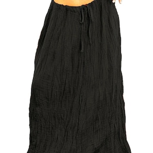 Black Maxi Boho Skirt * Long Salu Cotton Skirts for Women * Drawstring Waist * Flared Full Length * One Size Regular