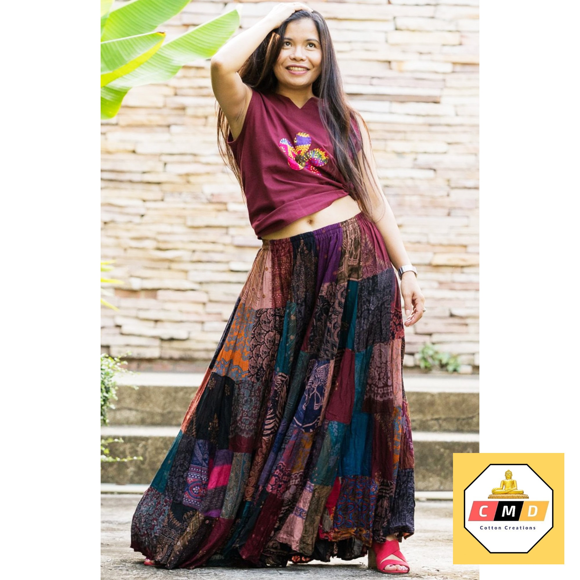 Boho Patchwork Skirt Long Gypsy Hippie Tiered in 100 Silky Etsy