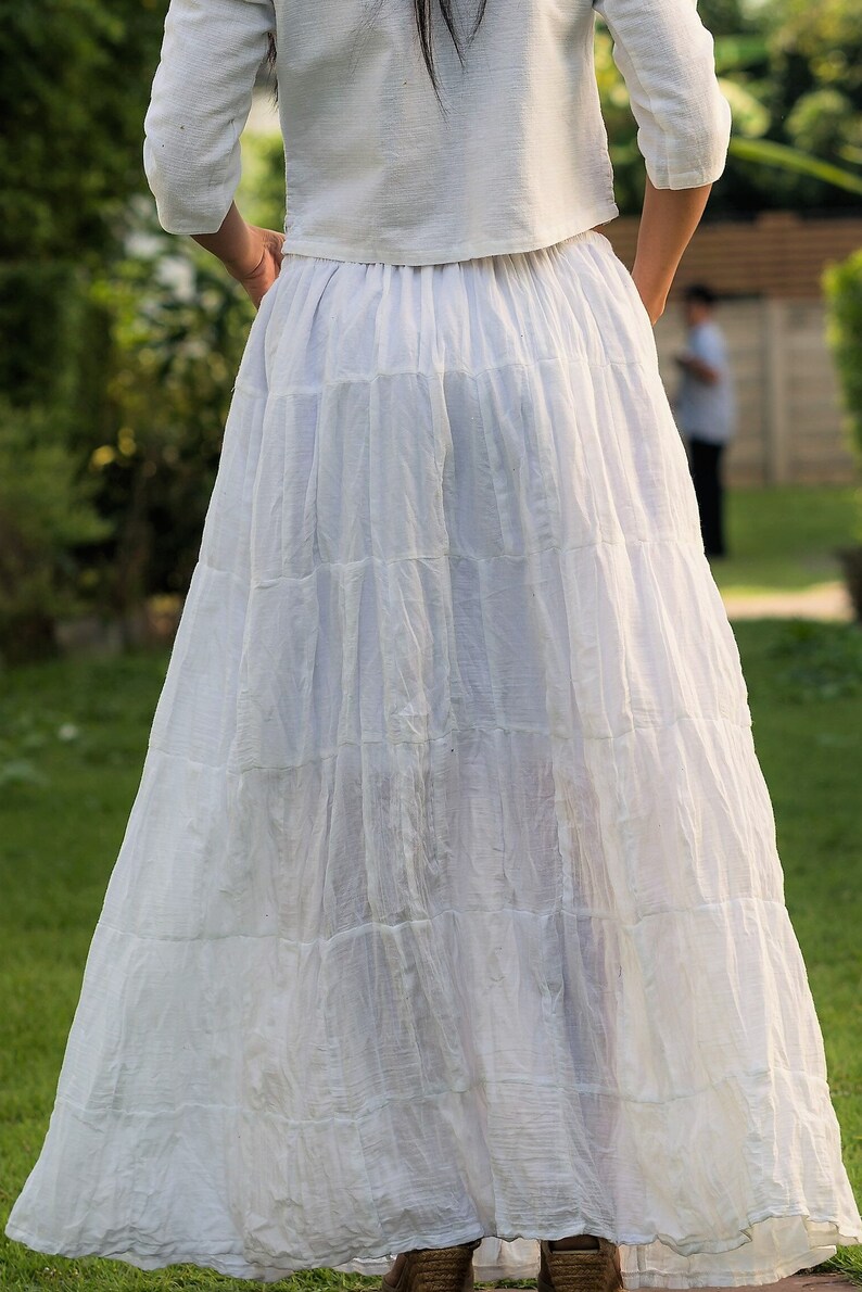Flared White Gypsy Skirt Tiered Cotton Full Length Maxi | Etsy