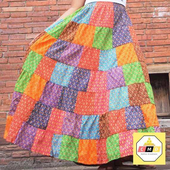 Buy Patchwork Skirts Cotton Batik Bohemian Hippie Style Long Maxi Length Colorful Bright Pastel Multicolored Women Medium Large Online in India Etsy