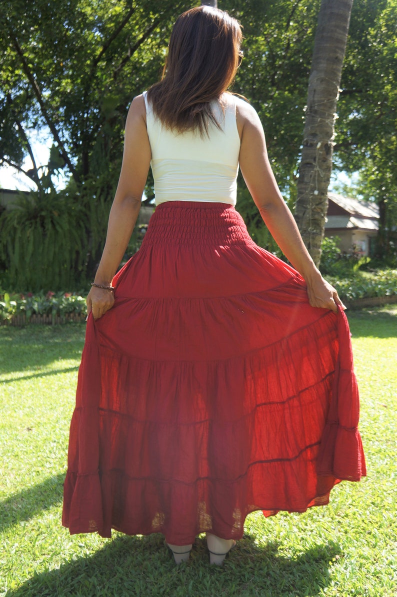 Red Gypsy Skirt  Long Boho Cotton   Flared Tiered Maxi  image 7