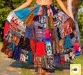 Patchwork Maxi Skirt * Boho Tiered Flared Skirt * Colorful Rayon Fabric * L XL product logo