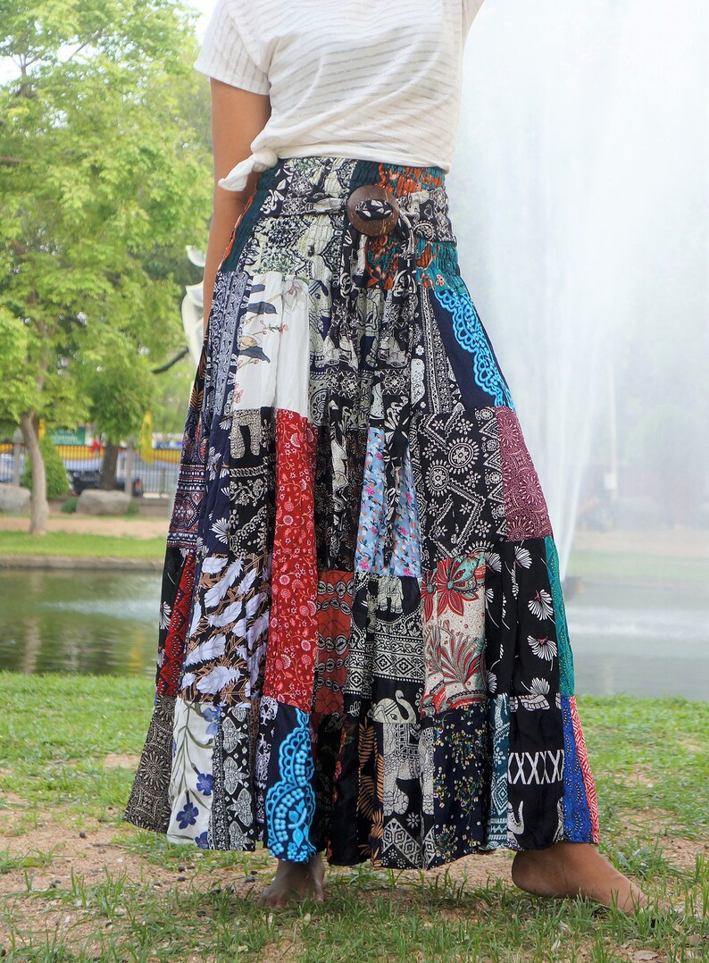 Patchwork Skirts Long Patterned Skirt Boho Multi Colored Etsy