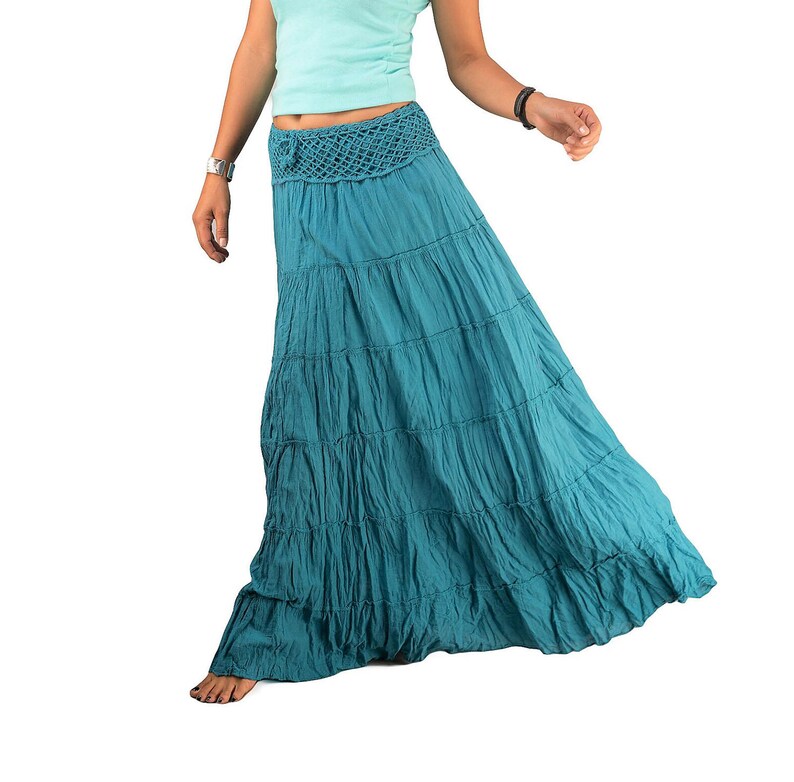 Teal Gypsy Skirt for Women Cotton Tiered Skirts Boho Etsy UK