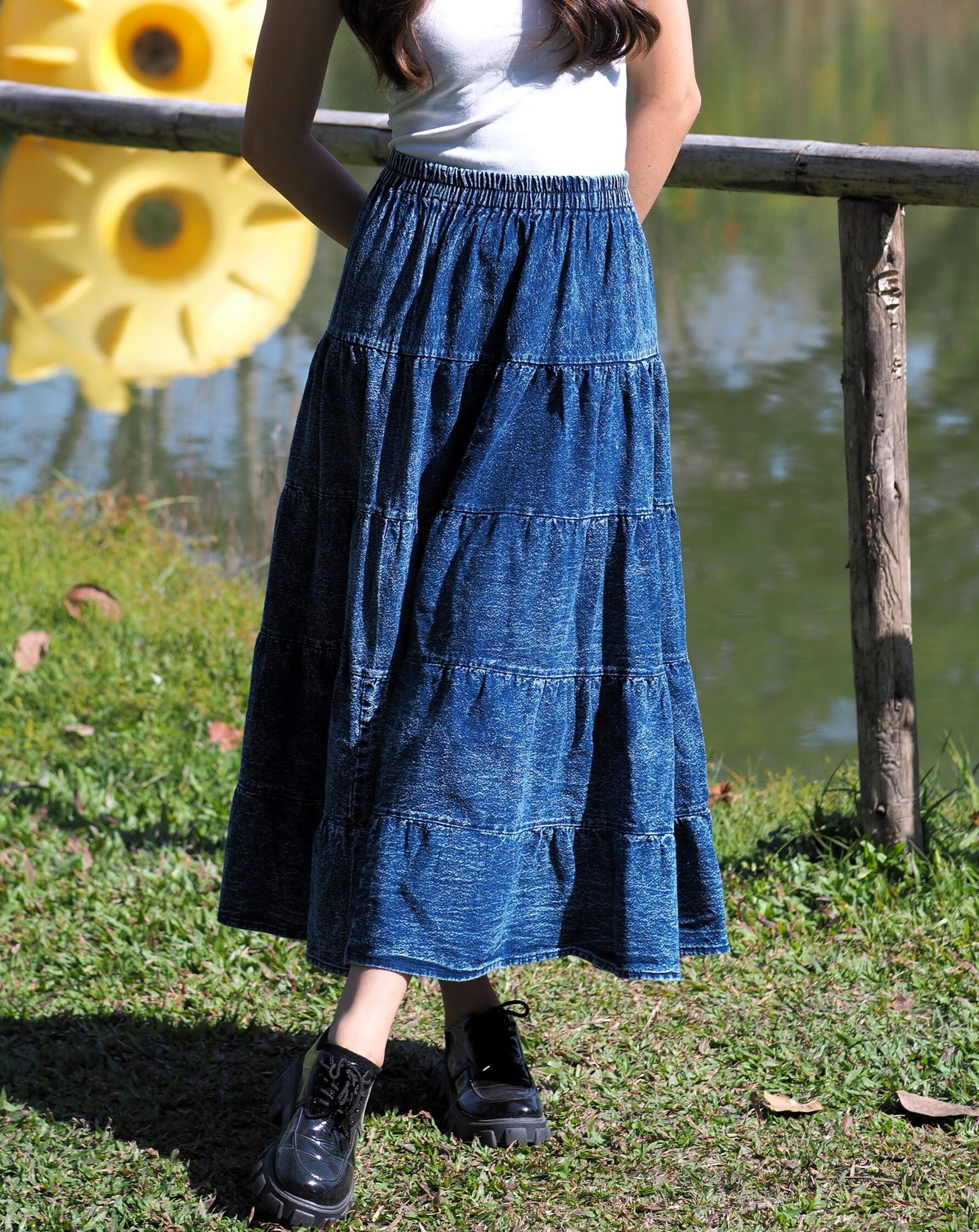 Blue Soft Cotton Skirts * Stonewash Faded Look * Denim Style Blue Soft Cotton Skirts * Stonewash Faded Look * Denim Style