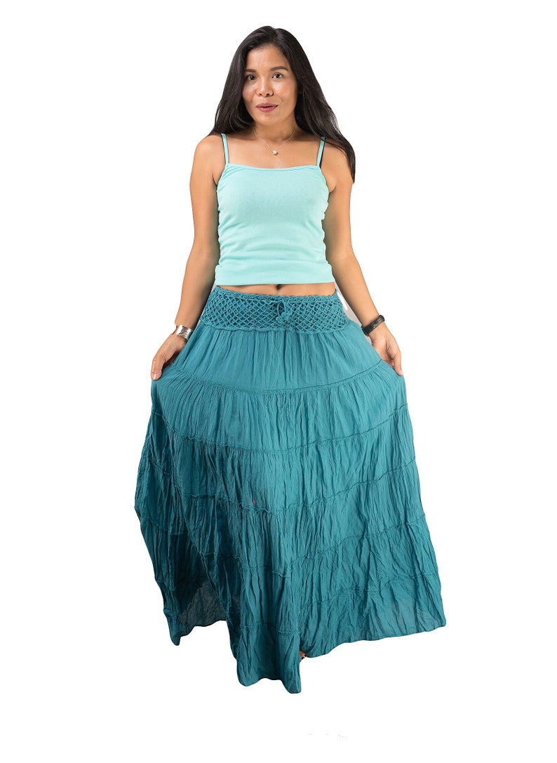 Teal Gypsy Skirt for Women Cotton Tiered Skirts Boho Etsy UK