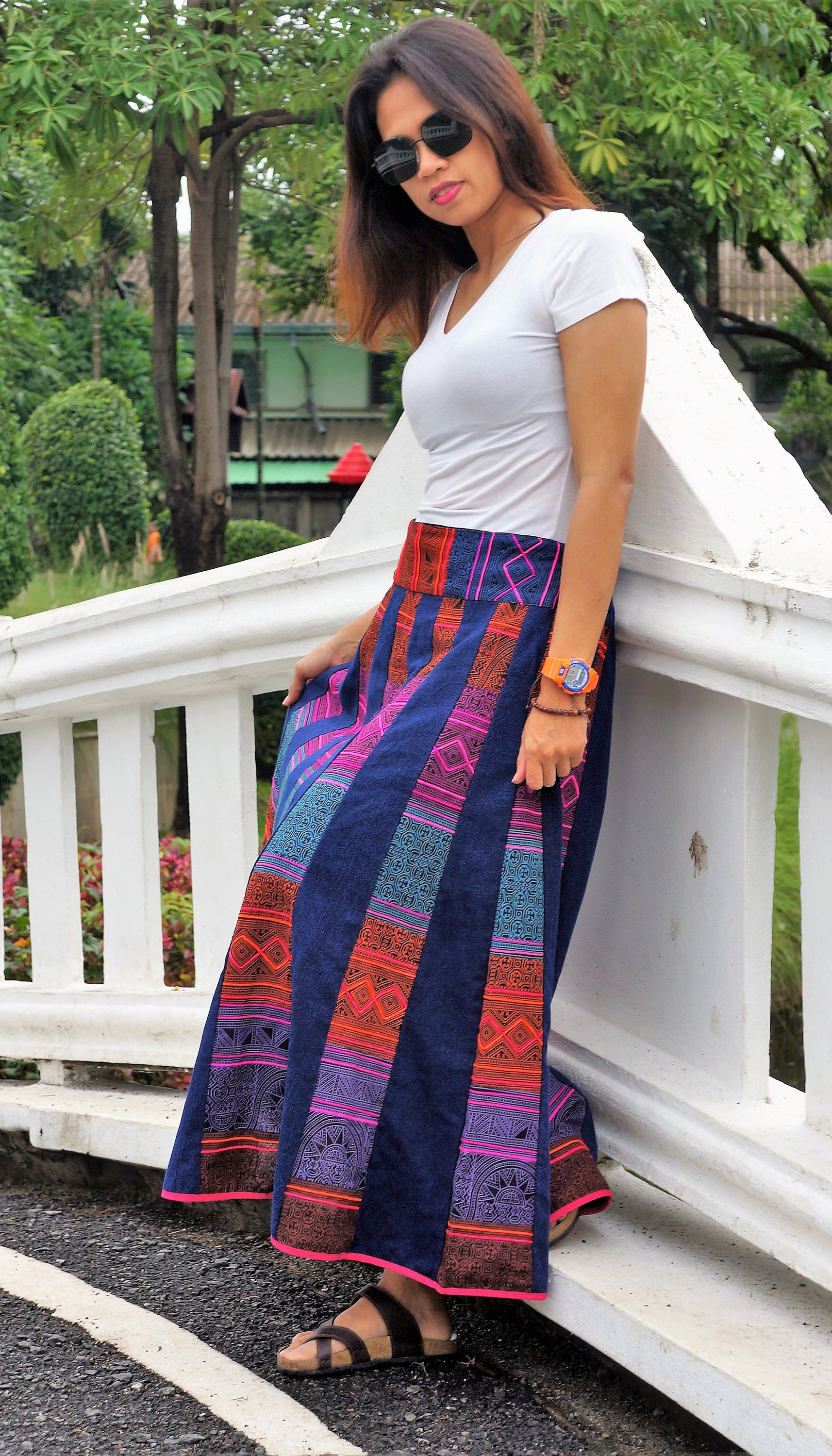 Traditional Thai Skirt Patchwork Aline 100 Cotton Etsy
