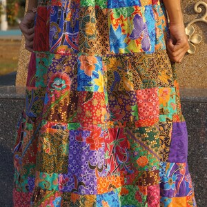 Patchwork Skirt Bohemian Hippie Style Long Maxi Length Colorful Bright ...