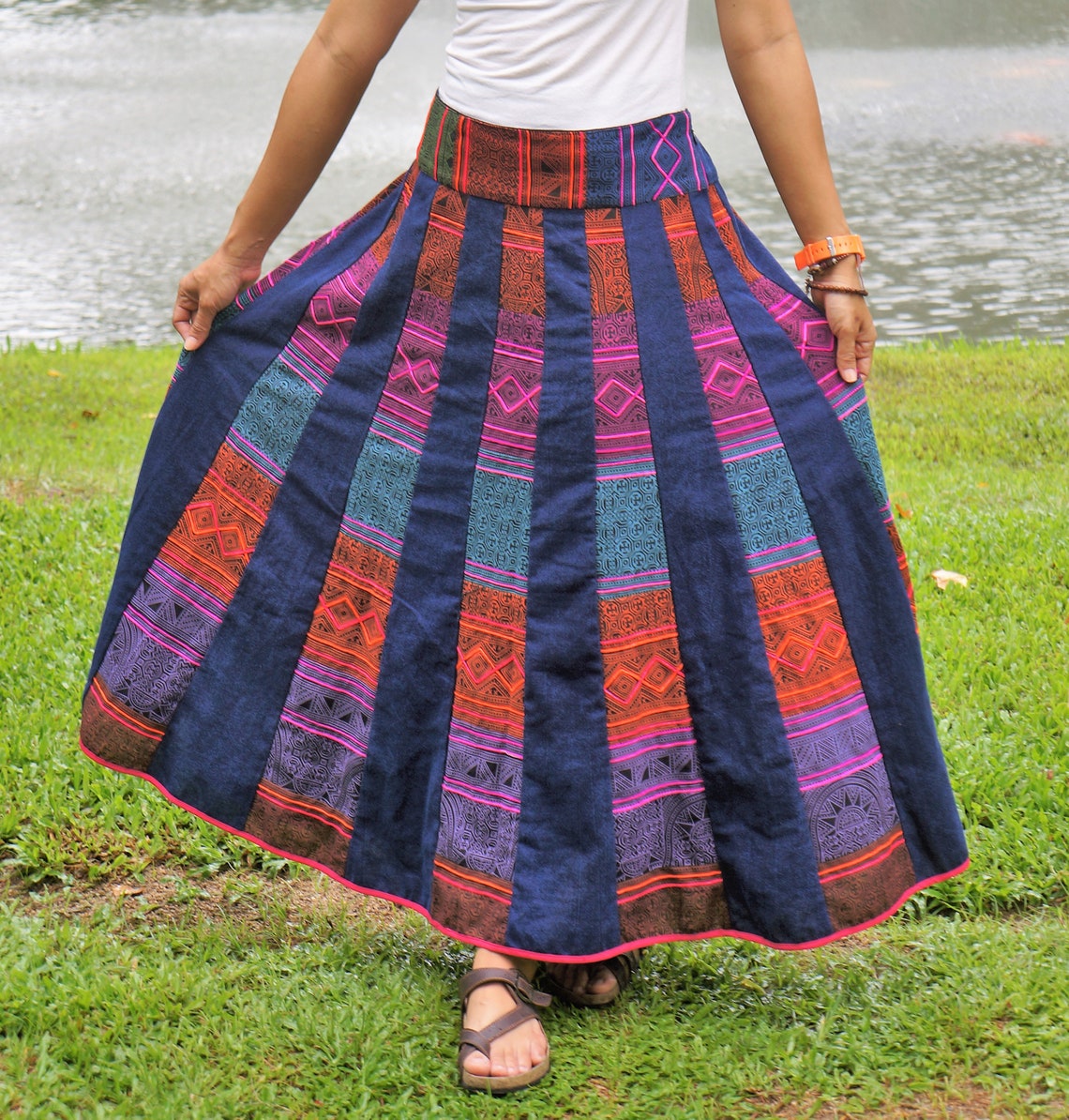 Traditional Thai Skirt Patchwork Aline 100 Cotton Etsy