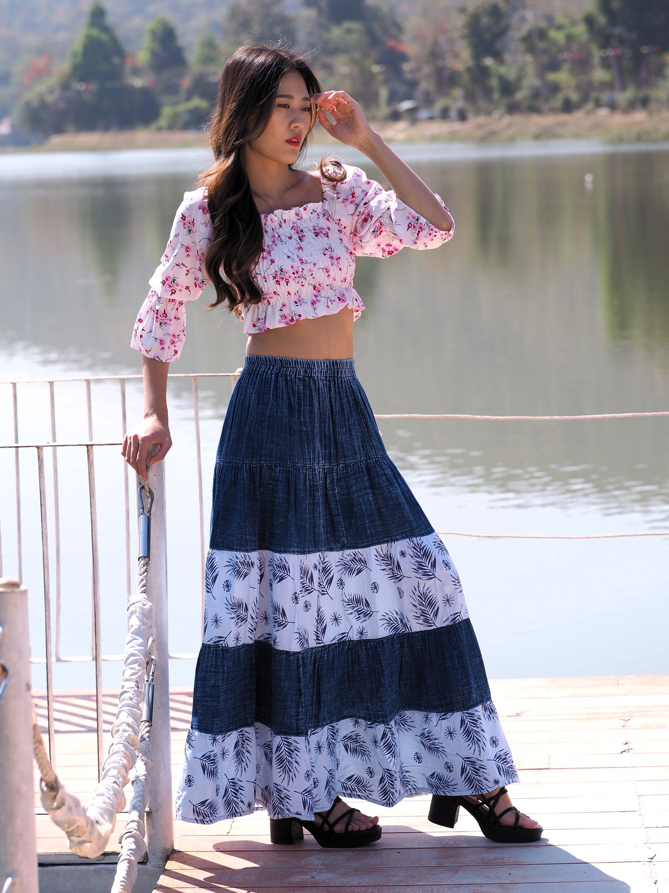 Blue Soft Cotton Skirts * Stonewash Faded Look * Denim Style