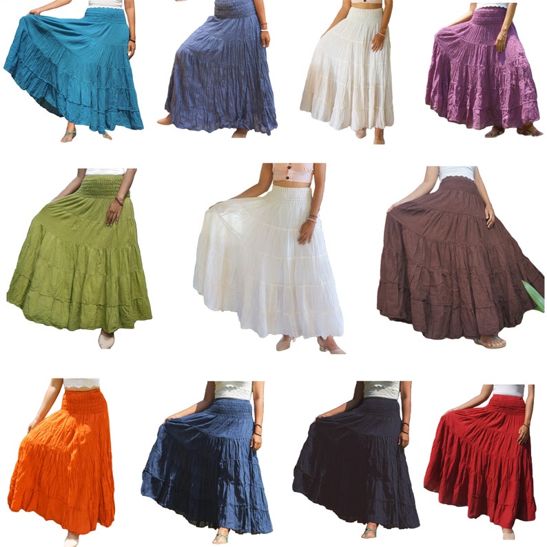 Red Gypsy Skirt  Long Boho Cotton   Flared Tiered Maxi  image 8