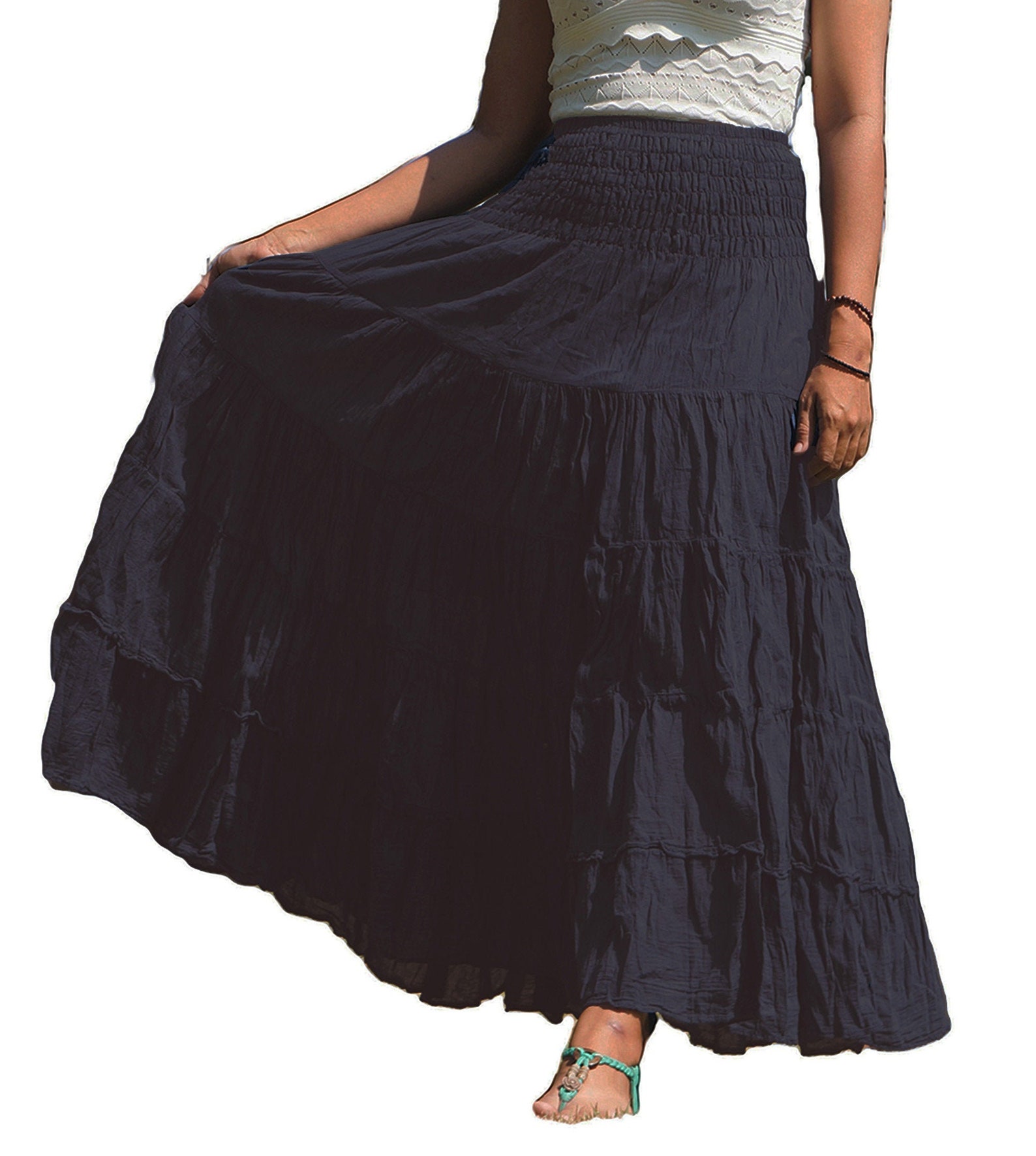 Black Gypsy Skirt Long Boho Cotton Flared Tiered Maxi Etsy