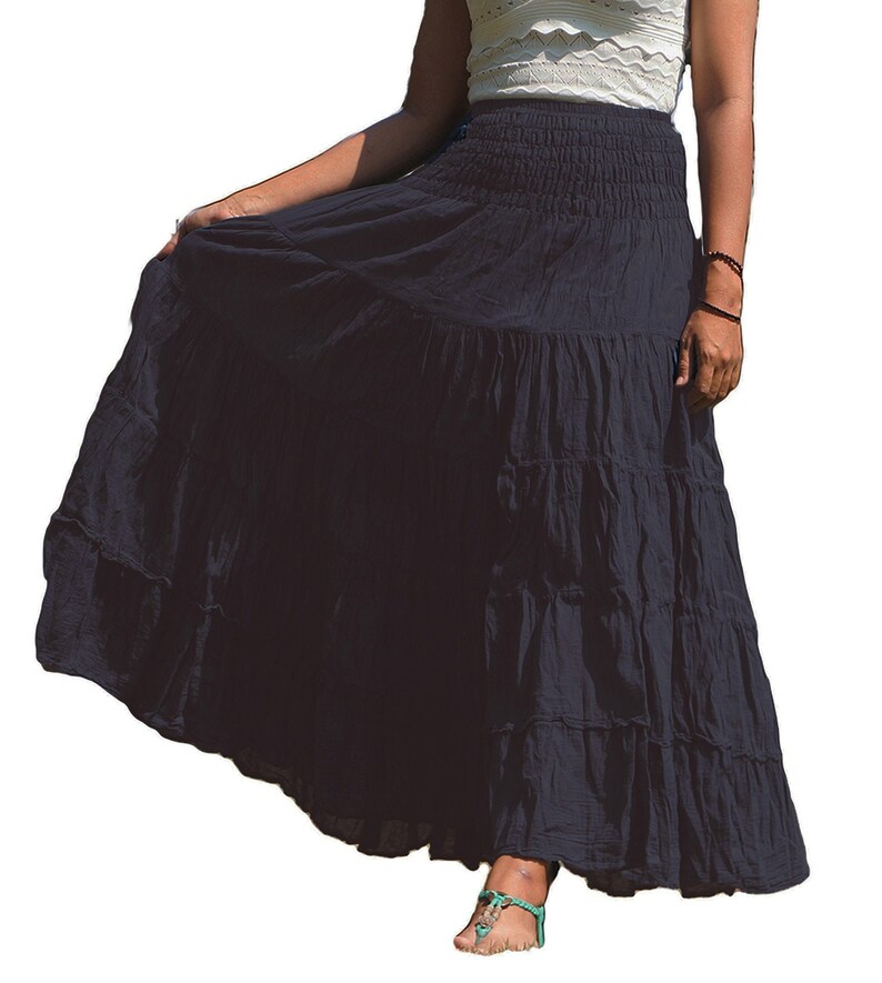 Black Gypsy Skirt Long Boho Cotton Flared Tiered Maxi Etsy