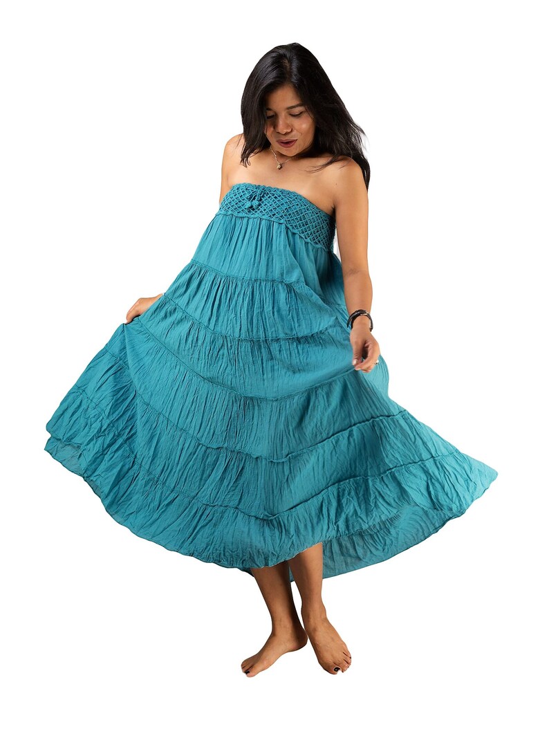 Teal Gypsy Skirt for Women Cotton Tiered Skirts Boho Etsy UK