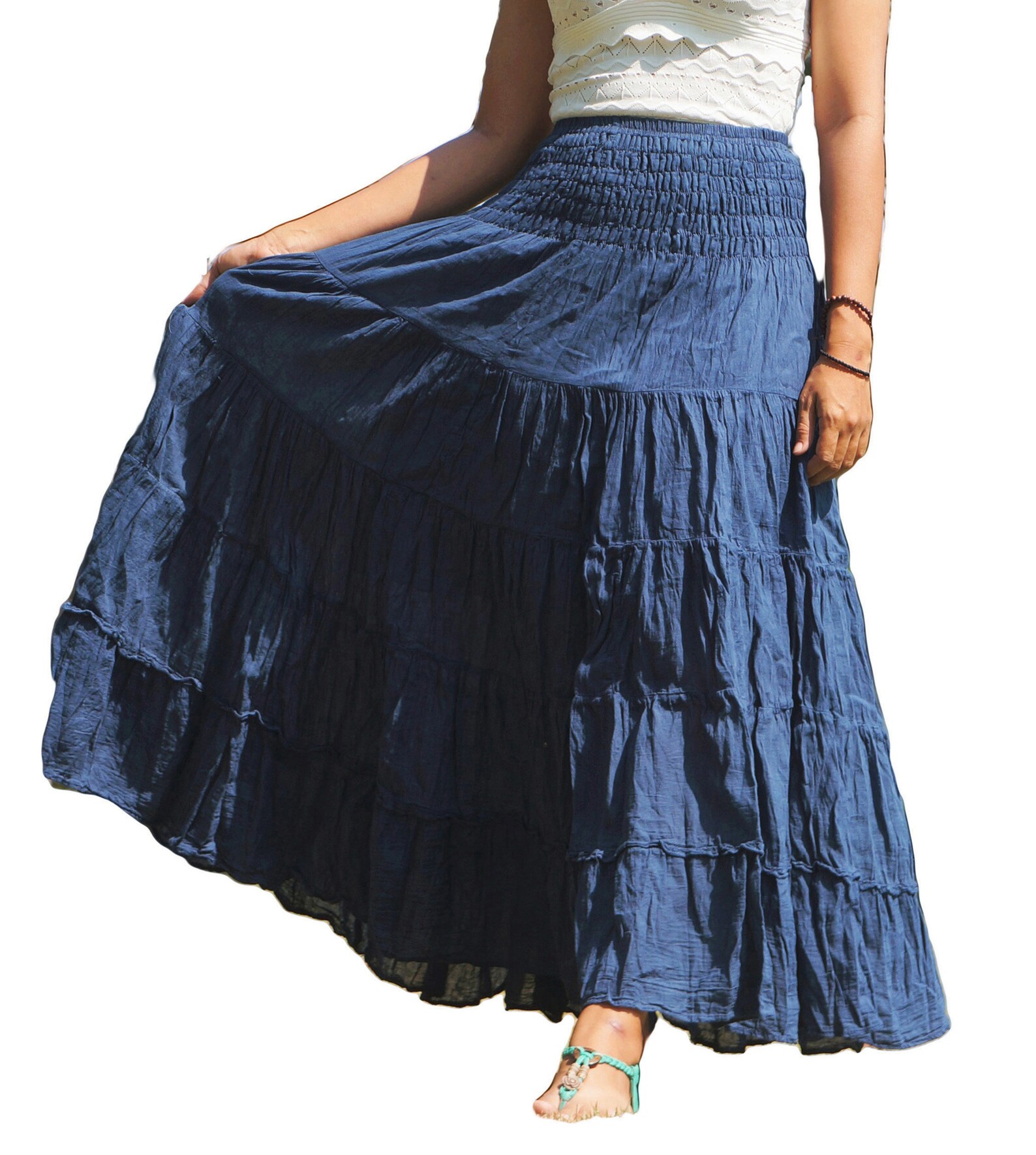 Long Boho Cotton Gypsy Skirts Flared Tiered Maxi Solid Etsy
