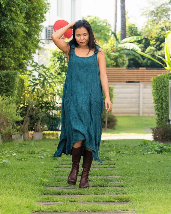 teal pinafore dress