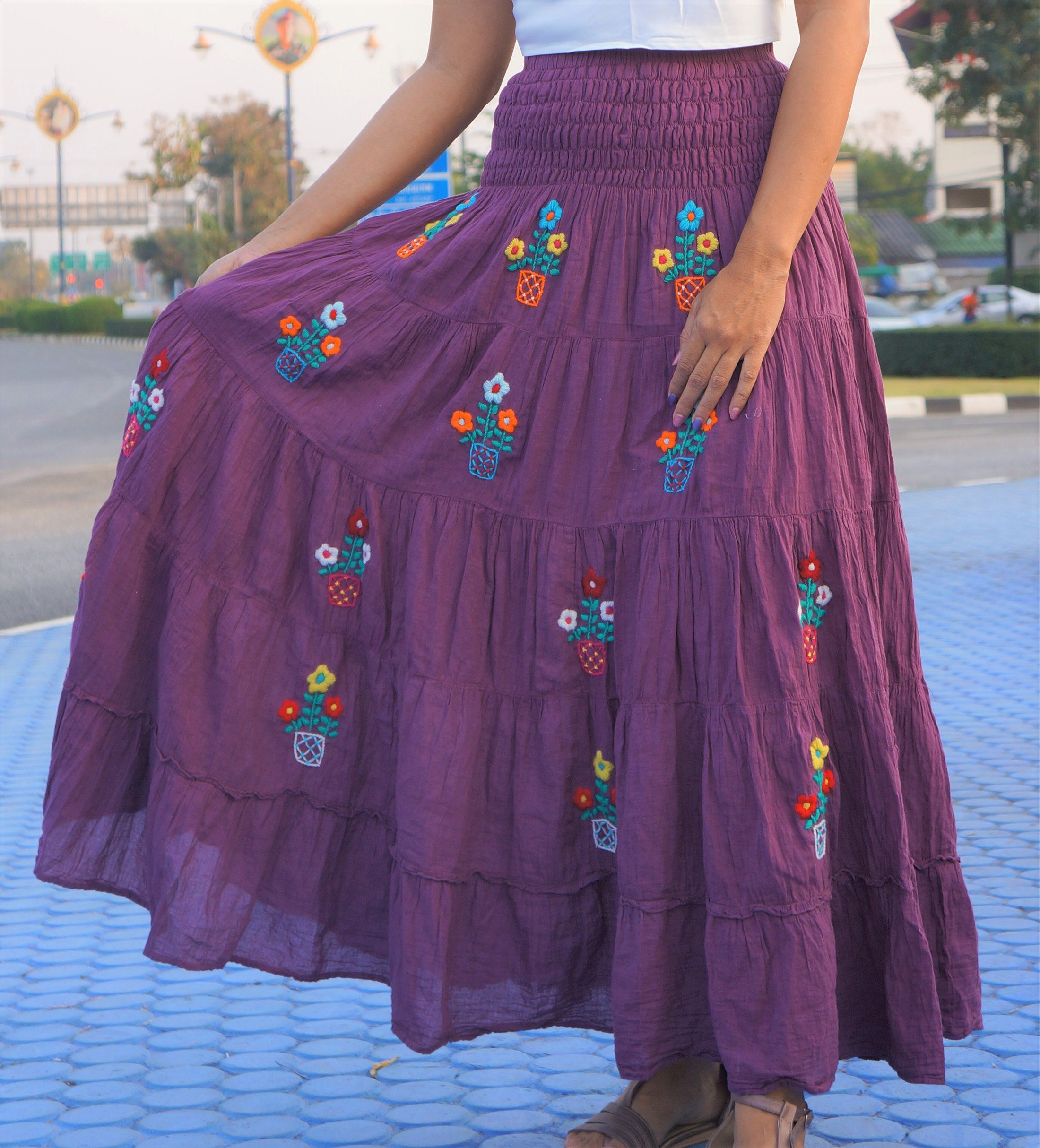 Gypsy Skirts Long Boho Cotton Flared Tiered Maxi Etsy UK