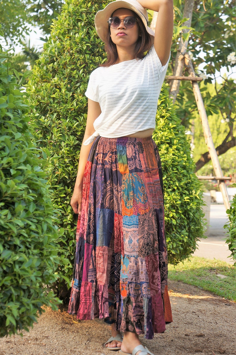 Boho Patchwork Skirt Long Gypsy Hippie Tiered in 100% Silky | Etsy