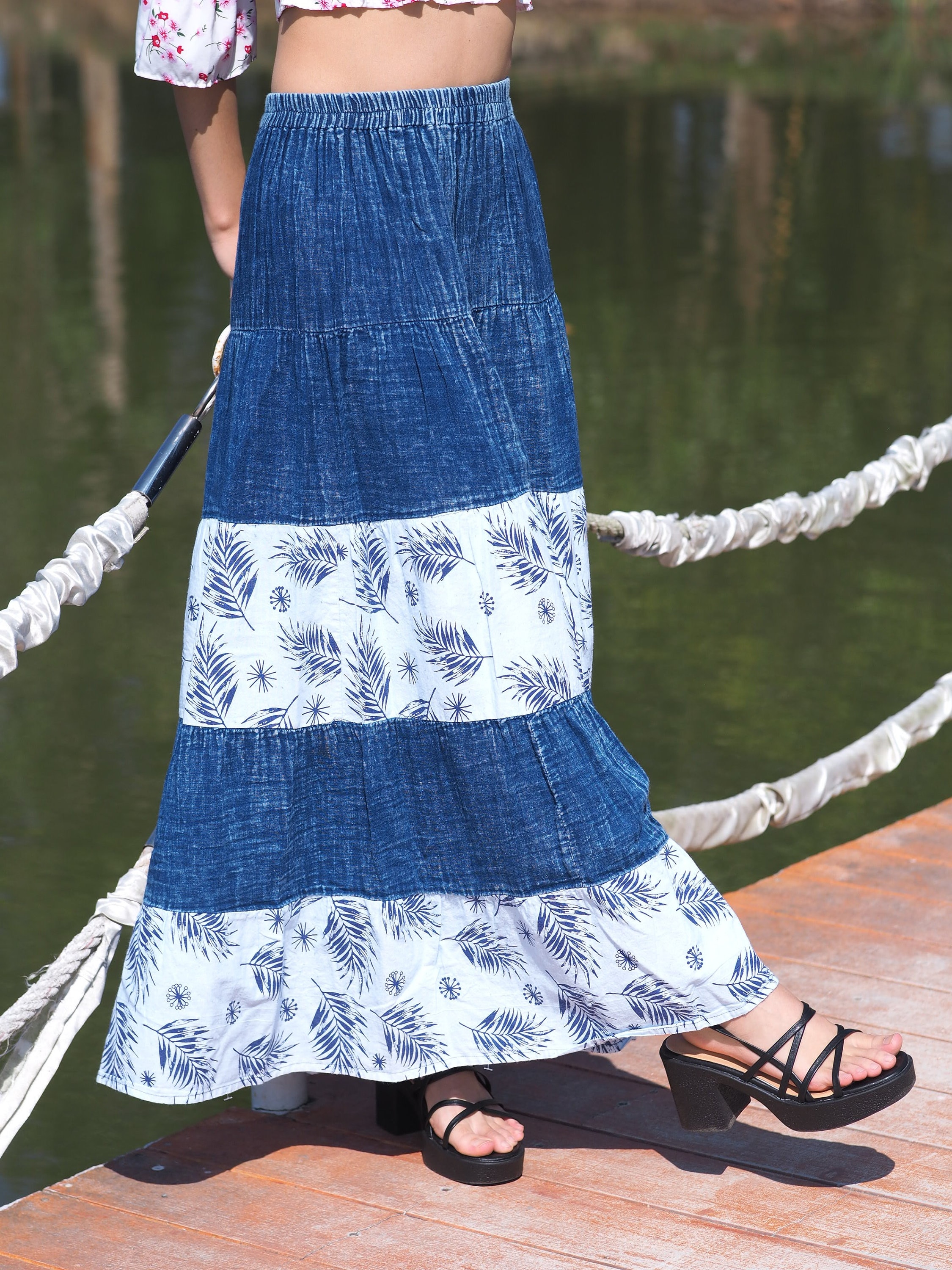 Blue Soft Cotton Skirts * Stonewash Faded Look * Denim Style