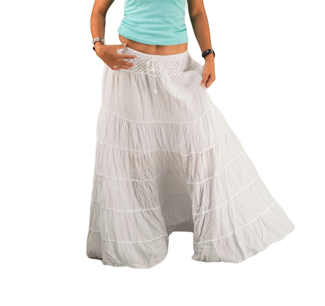 White Gypsy Skirt Boho Skirts Tiered Cotton Peasant Etsy