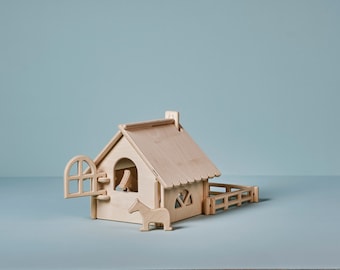 Horse stable, wooden toy, size for Schleich horses. Timeless toys for endless play. Easy to assemble.