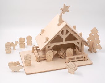 Wooden Nativity scene for children. Model 2023. With 12 figures, minimalistic and stylish. Sturdy and easy to assemble and disassemble.