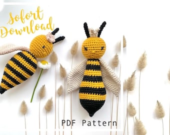 Amigurumi Biene Bienenkönigin Greifling Rassel Crochet Pattern Häkelanleitung PDF download DIY Patrón de ganchillo deutsch englisch spanisch