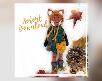 Amigurumi Fox Feli soft toy crochet toy doll crochet pattern crochet instructions PDF download DIY baby birth gift German English