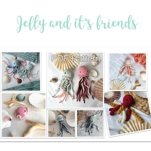 Amigurumi Sea Animals Jellyfish Krace Octopus Mobile Pendant Baby Mobile Crochet Mobile Crochet Pattern German English PDF Download DIY Baby