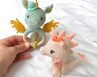 DIY Häkelset Drachen Anleitung Greifring Rassel Amigurumi Babyrassel Greifling Greifring Amigurumi Pattern