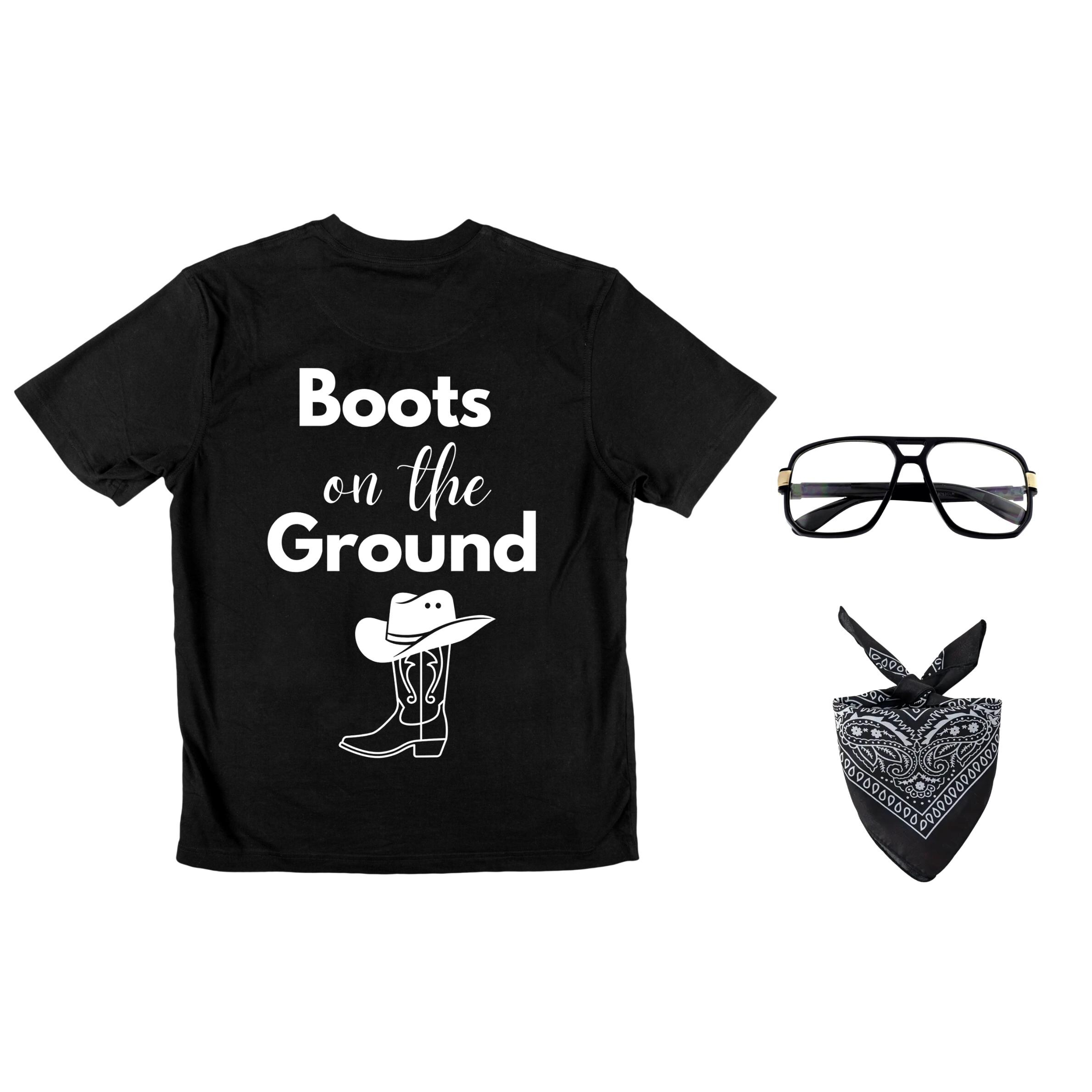 AK Fit Kit #30 - Black Boots on the Ground T-shirt with black gazelle style glasses & black bandana.