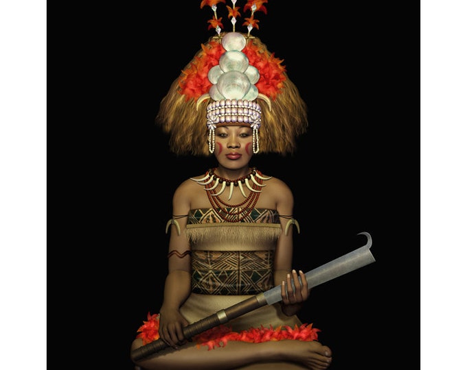 Reprinted Old Postcard Photograph of Seated Nude Polynesian Girl tahiti