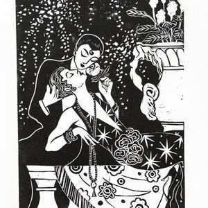 A4 Linoprint 'Midnight Celebrations' *** Sapphic Art