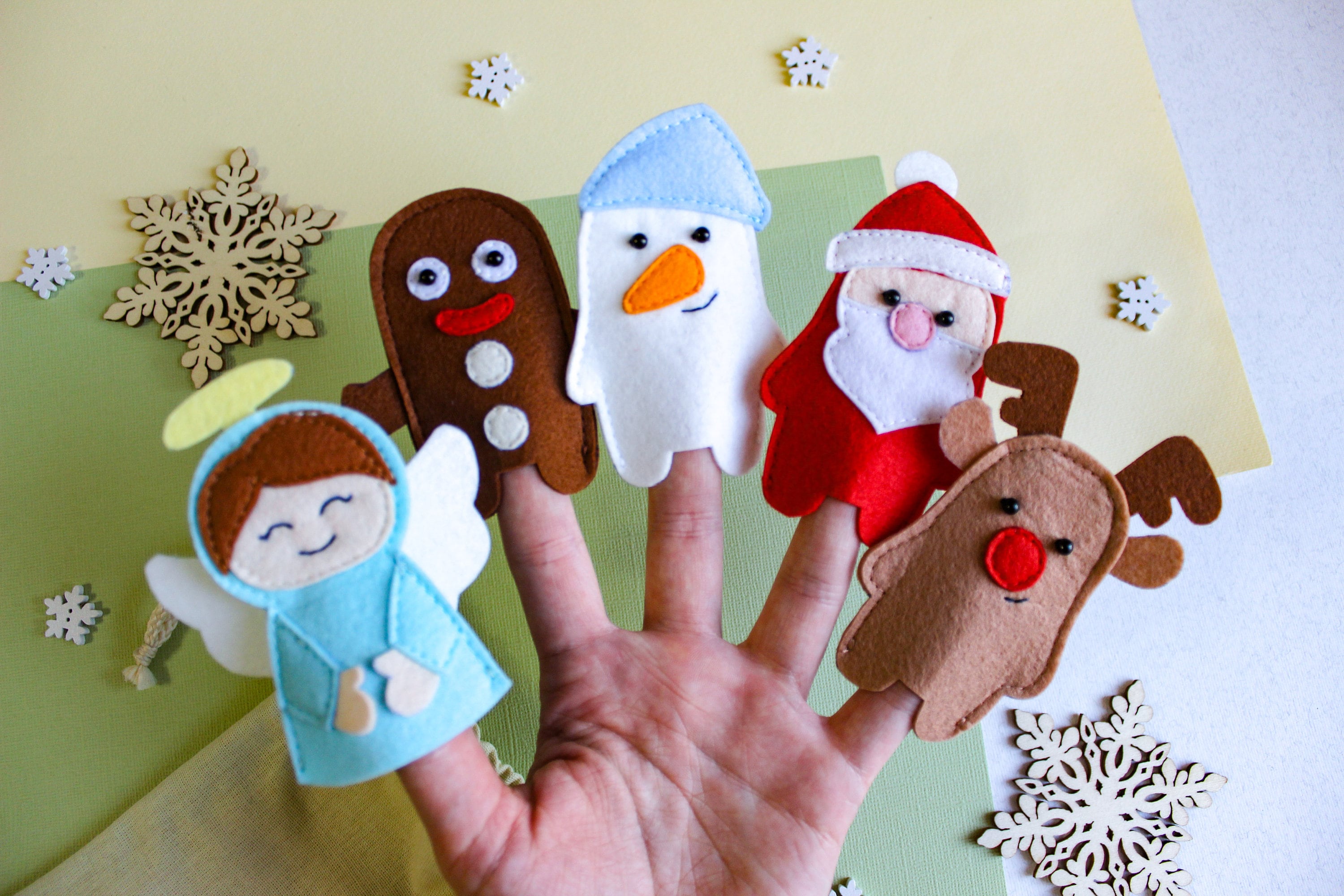 Christmas finger puppets set Santa Claus Snowman first Etsy