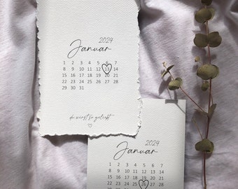 Kalenderblatt mit Geburtstermin "Geliebt", zur Schwangerschaftsankündigung, Geburtstermin, als Erinnerung