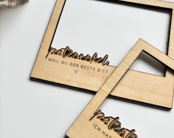 Holz-Bilderrahmen "Paten" als Geschenkidee zur Erinnerung an die Taufe und besondere Momente, personalisiert