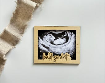 Holzbilderrahmen "bald zu dritt" für ein Ultraschallbild, zur Schwangerschaftsankündigung oder als schöne Erinnerung