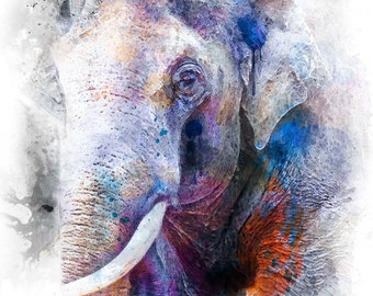 Elephant Canvas Print. Watercolor Elephant Painting. Animal portrait. Elephant Printable. Unframed