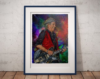 Superb Keith Richards portrait painting ready to hang the ultimate fan collectors gift premium quality canvas print on a solid wood frame by leading artist to celebrities & rock starsSKIN