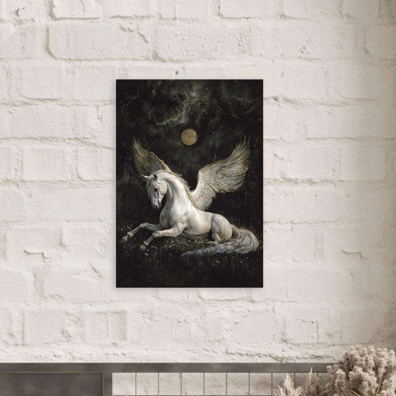 Vintage Style Pegasus Painting Art - Mystic White Winged Horse Poster ...