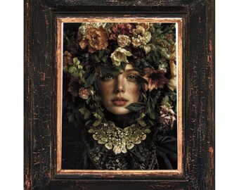 Frau Blumen Kunstdruck | Rosen Portrait Poster | Boho Wall Art Semi-Glossy Papier