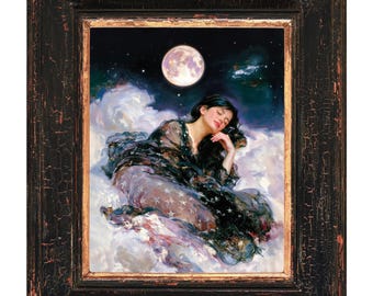 Luna Mondgöttin Kunstdruck | Mystisch Romantisches Poster | Premium Semi-Glossy Papier | Einzigartiges Wandkunst Geschenk