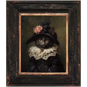 Gothic Cat Painting Print: Surreal Cat in Dress Wall Art