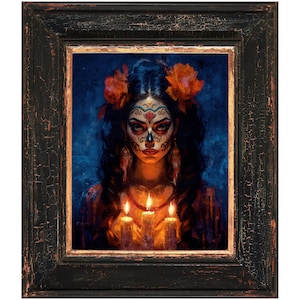 Art du jour des morts. Art crâne en sucre. Affiche Dia de los Muertos. Imprimé Catrina. Impression d'art murale originale. Papier artistique mat
