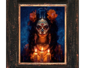 Lámina artística de Catrina: Día de Muertos, póster de calavera de azúcar