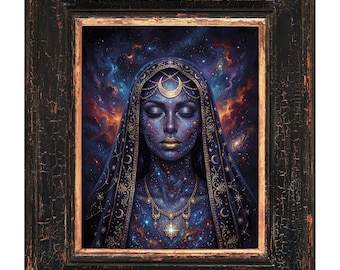 Mondgöttin spiritueller Kunstdruck | Mystische Wanddekoration | El Padre Kunst | Poster seidenmatt | Boho Hexen Geschenk