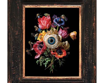 Gothic Floral Surreal Art Print - Blumen des Verfalls, düstere Wohnkultur