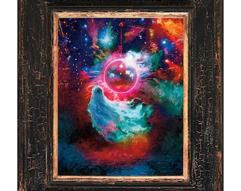 Whimsical Ghost Disco Ball Art Print, Spooky Home Decor