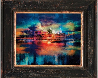 New York Skyline Art Print, Colorful Cityscape Painting, Matte
