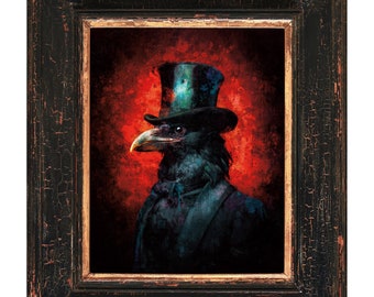 Lámina artística de cuervo gótico: pintura original de cuervo, decoración de Halloween